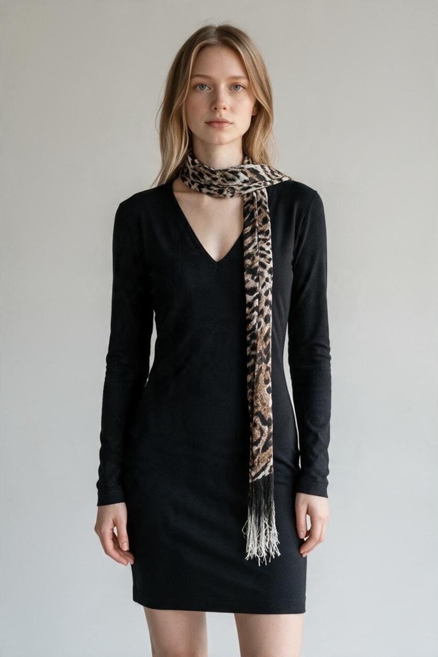 Just Cavalli Ponte Dress S Black Leopard Scarf Detail Mini Bodycon Chic Edgy NWT